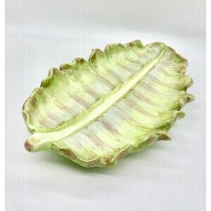 Vintage Nanette Vacher Hand Painted Leaf Pottery leaf-shaped ceramic dish